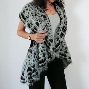 Feminine Black and White/Silver Furry Poncho